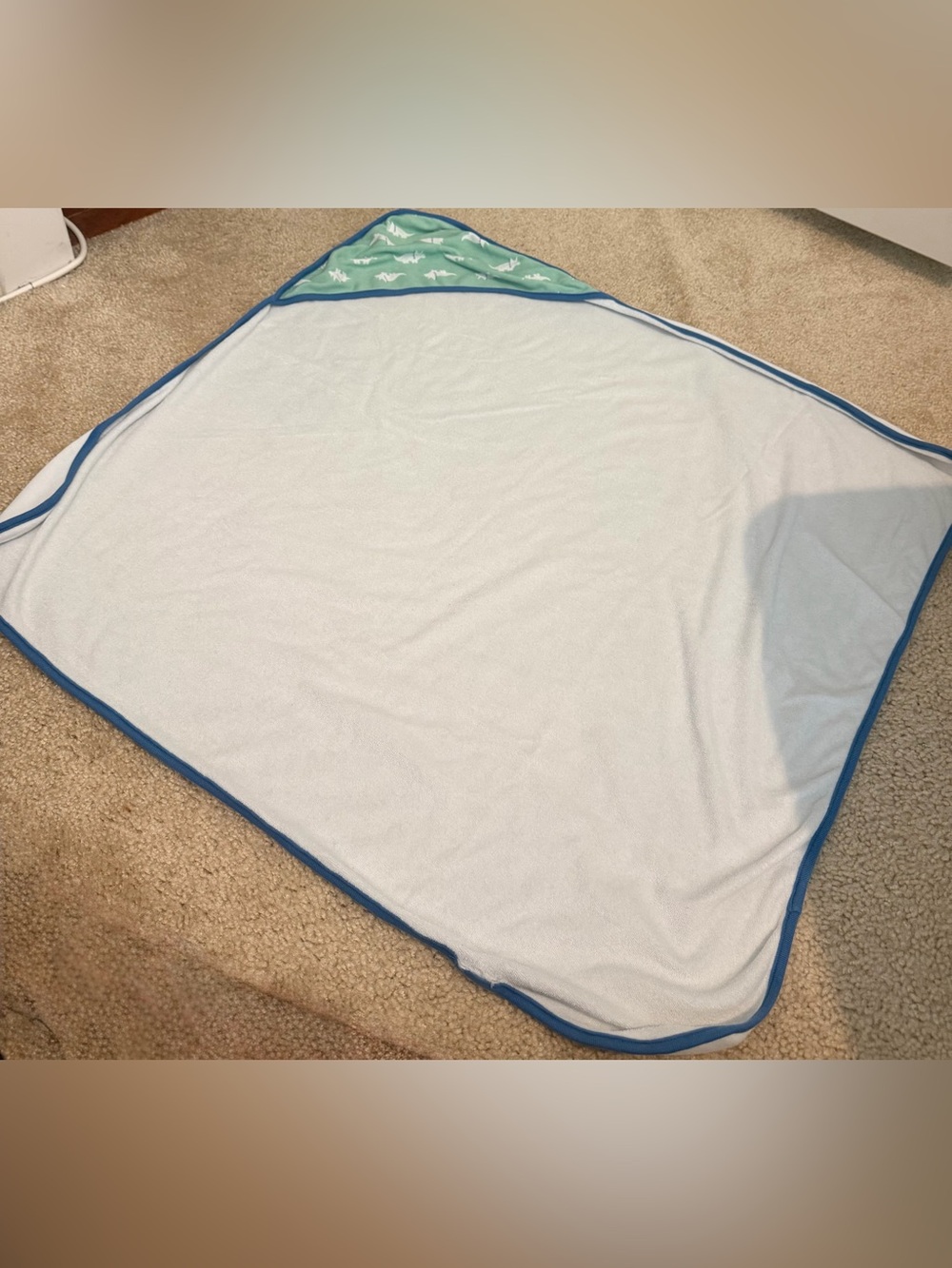 cloud island Hooded Baby Towel in Light Blue with Green Dino Hood